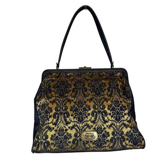 Nine West VTG America Bag Karen Elson Brocade Navy Gold Tapestry Purse Goth Boho - Picture 14 of 15